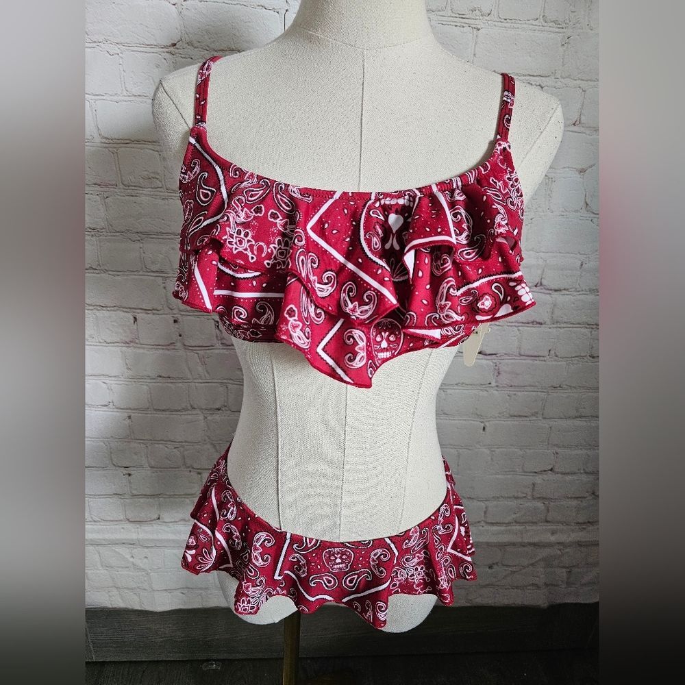 River Island Ruffled Red Bandana Print Bikini | 6 Top | 4 Bottom | NWT - Picture 7 of 10